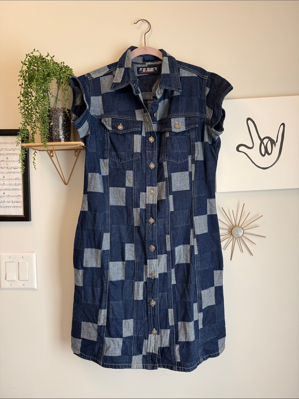Hi Jeans Patchwork Denim Button Up Dress - Blue